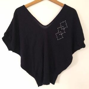 Vintage 80s Rhinestone Black Short Sleeve Dolman Sweater